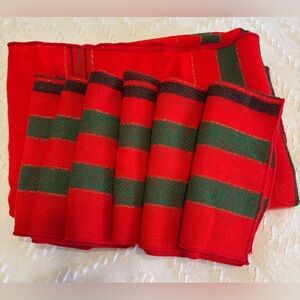 Leacock Holiday Christmas Red Striped Tablecloth & 6 Napkins 60 x 82 Vintage
